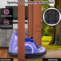 Aufsitz-Bumper-Car für Kleinkinder 12V elektrisches 360°-Spin-Auto-Spielzeug mit Fernbedienung Lila