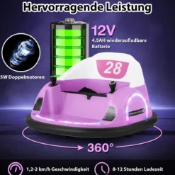 Aufsitz-Bumper-Car für Kleinkinder 12V elektrisches 360°-Spin-Auto-Spielzeug mit Fernbedienung Rosa