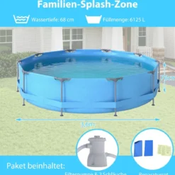 Aufstellpool 36 M x 76 CM Rund Außenrahmen mit Filterpumpe 6125 L Wasserkapazität Gartenpool für Erwachsene