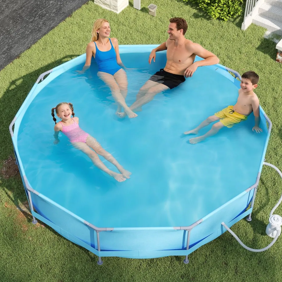 Aufstellpool 36 M x 76 CM Rund Außenrahmen mit Filterpumpe 6125 L Wasserkapazität Gartenpool für Erwachsene