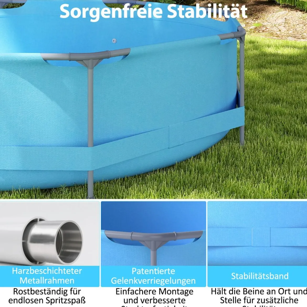 Aufstellpool 36 M x 76 CM Rund Außenrahmen mit Filterpumpe 6125 L Wasserkapazität Gartenpool für Erwachsene