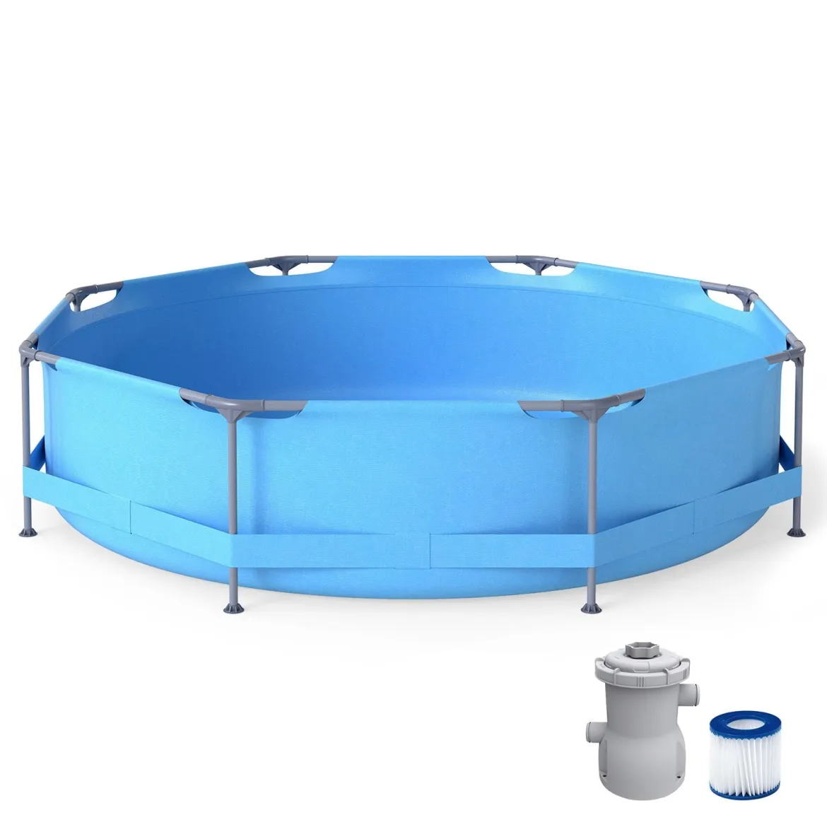 Aufstellpool 36 M x 76 CM Rund Außenrahmen mit Filterpumpe 6125 L Wasserkapazität Gartenpool für Erwachsene