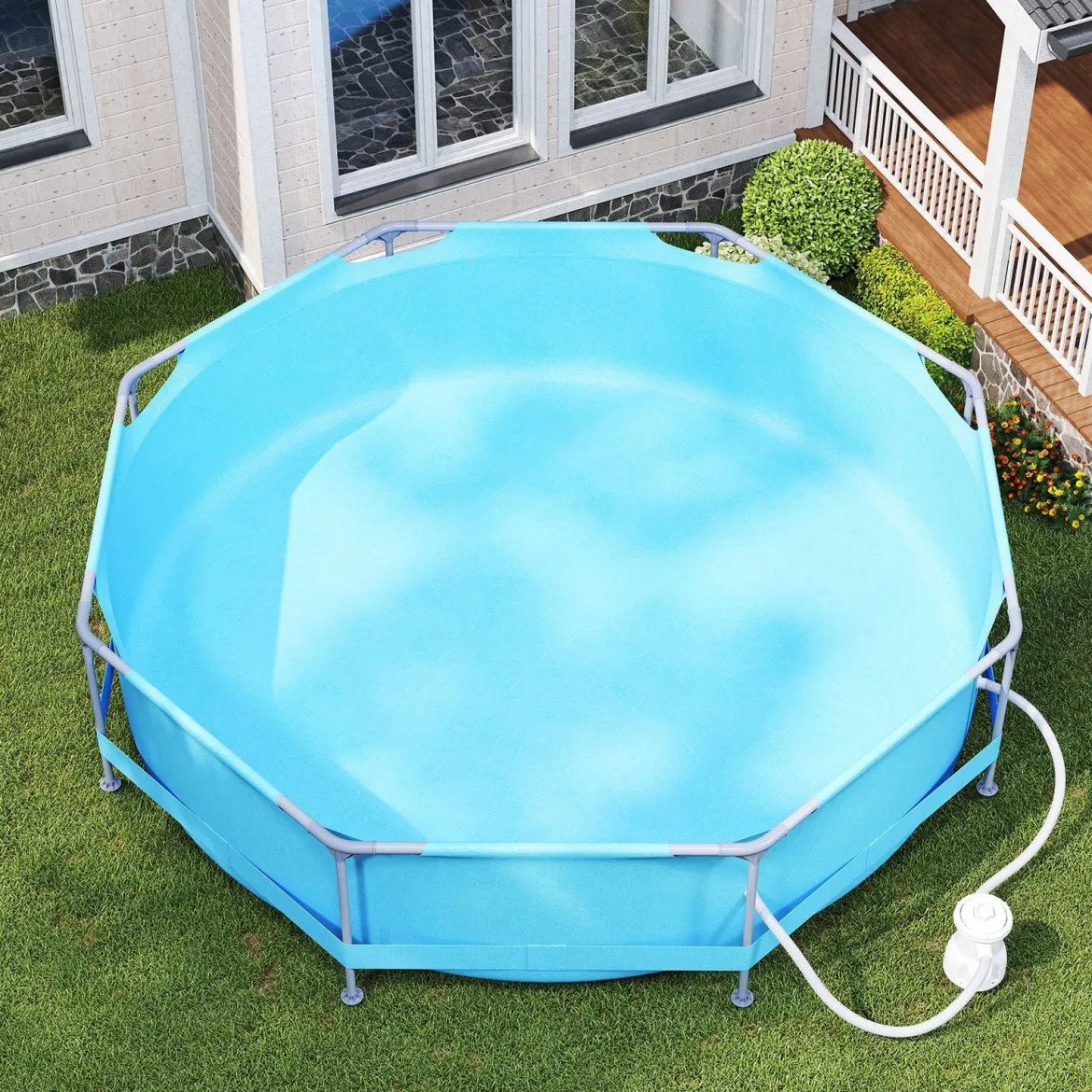 Aufstellpool 3 M x 76 CM Rund Außenrahmen mit Filterpumpe 4383 L Wasserkapazität Gartenpool für Erwachsene