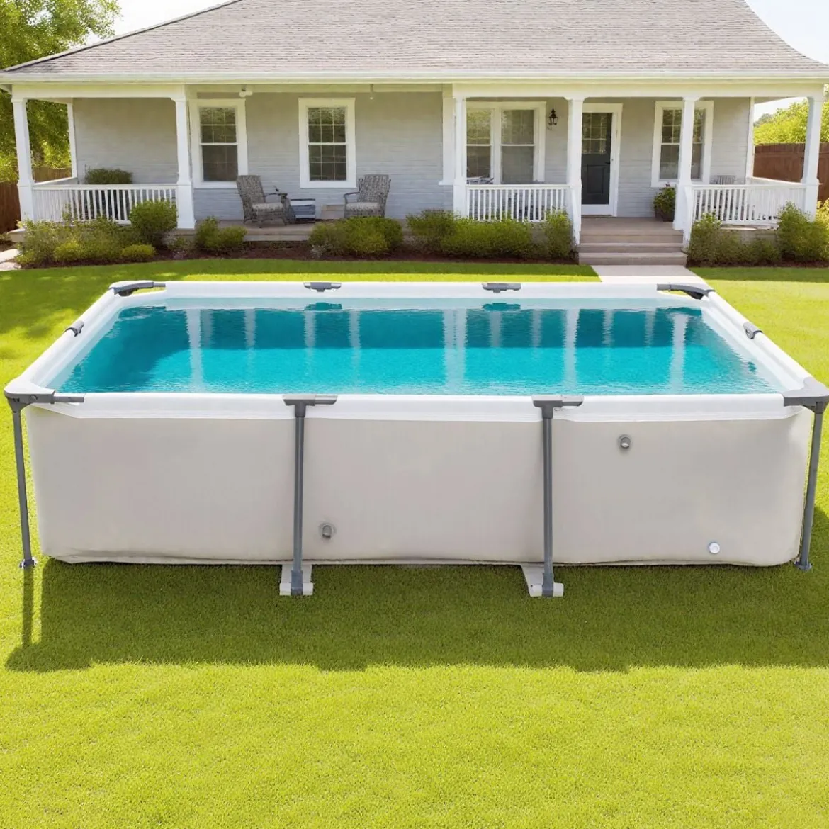 Aufstellpool Rechteckiger Großer Swimmingpool mit Filterpumpe Kartusche und Metallrahmen 300 cm x 207 cm x 66 cm Grau