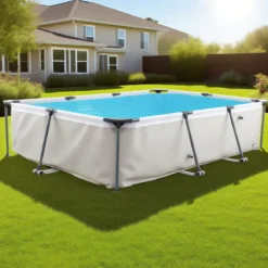 Aufstellpool Rechteckiger Großer Swimmingpool mit Filterpumpe Kartusche und Metallrahmen 300 cm x 207 cm x 66 cm Grau