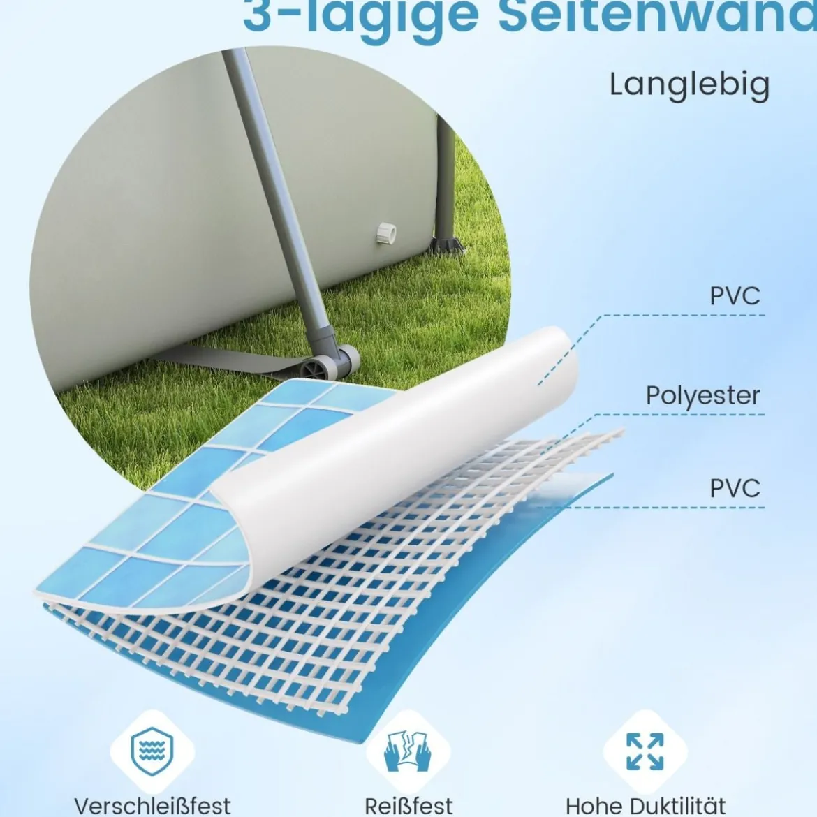 Aufstellpool Rechteckiger Großer Swimmingpool mit Filterpumpe Kartusche und Metallrahmen 300 cm x 207 cm x 66 cm Grau