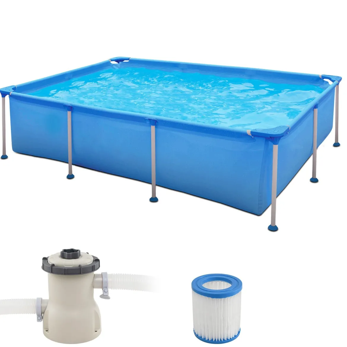 Aufstellpool Rechteckiges Schwimmbecken mit Filterpumpe Gartenschwimmbad Gartenpool Blau