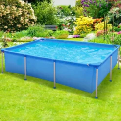 Aufstellpool Rechteckiges Schwimmbecken mit Filterpumpe Gartenschwimmbad Gartenpool Blau