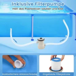 Aufstellpool Rechteckiges Schwimmbecken mit Filterpumpe Gartenschwimmbad Gartenpool Blau