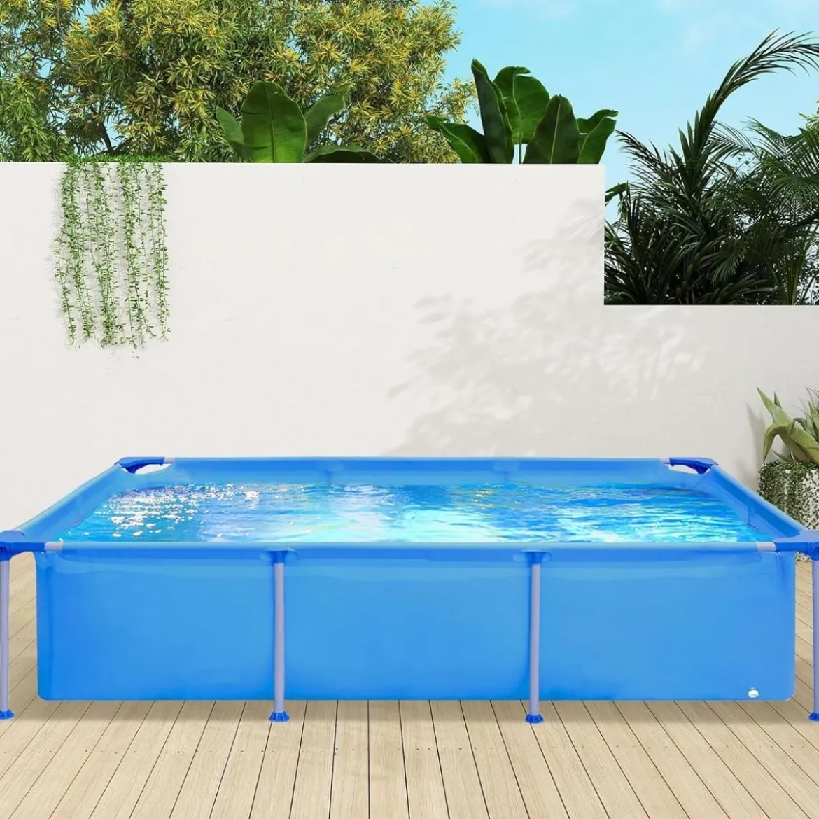 Aufstellpool Rechteckiges Schwimmbecken mit Filterpumpe Gartenschwimmbad Gartenpool Blau