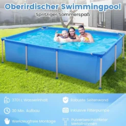 Aufstellpool Rechteckiges Schwimmbecken mit Filterpumpe Gartenschwimmbad Gartenpool Blau