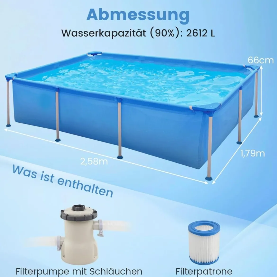 Aufstellpool Rechteckiges Schwimmbecken mit Filterpumpe Gartenschwimmbad Gartenpool Blau