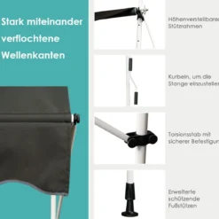 Ausfahrbarer Baldachin Sonnenschutz mit Kurbel höhenverstellbare Markise 150 x 120 cm Grau