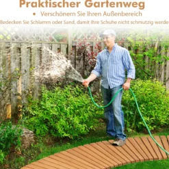 Ausrollbarer Gartenweg aus Holz mit Metalldraht & Rutschfester Oberfläche Rollweg Holzsteg 216 x 43 cm