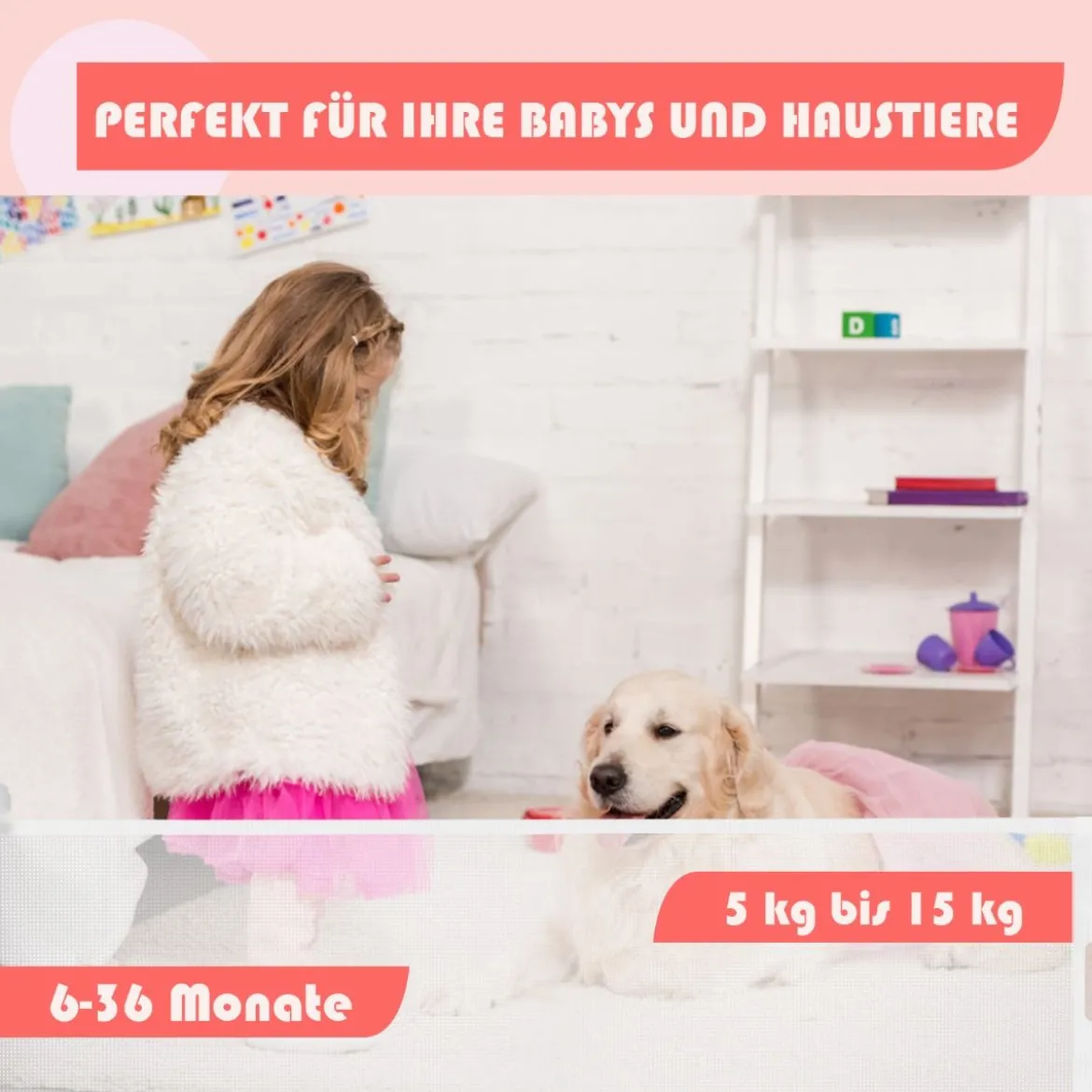 Ausziehbare Baby-Sicherheitstür Kinder-/Haustiergitter mit abschließbarer Griff 146 x 86 cm Weiß