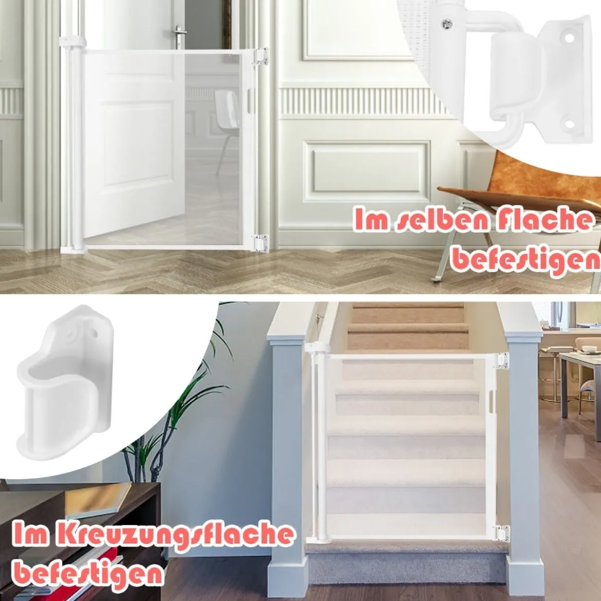 Ausziehbare Baby-Sicherheitstür Kinder-/Haustiergitter mit abschließbarer Griff 146 x 86 cm Weiß