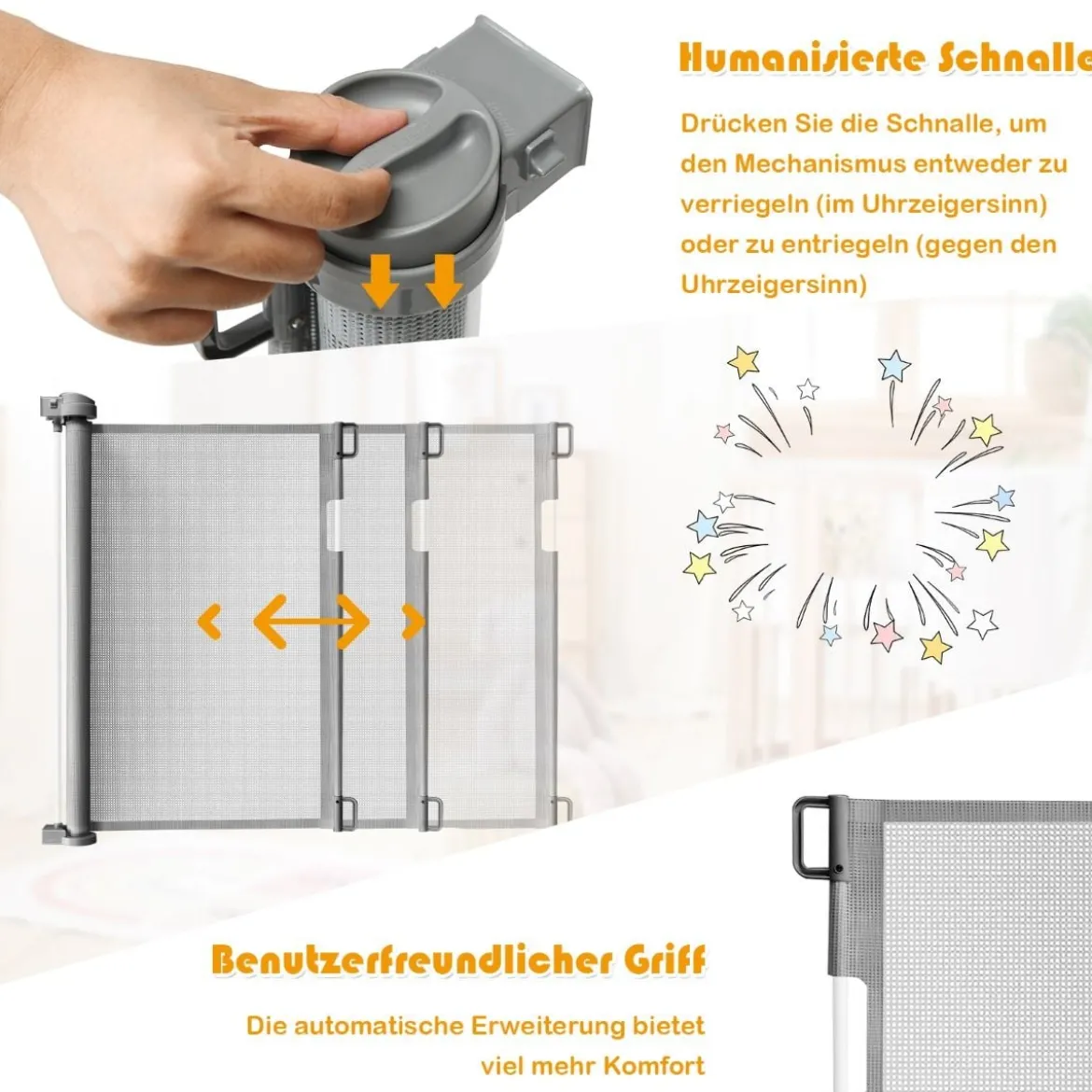 Ausziehbares Türschutzgitter Treppenschutzgitter Absperrgitter für Babys 146 x 86 cm Grau