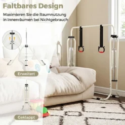 Ausziehbare Turnstange für Kinder 4-fach höhenverstellbare Reckstange mit stabilem Metallrahmen Beige
