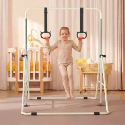Ausziehbare Turnstange für Kinder 4-fach höhenverstellbare Reckstange mit stabilem Metallrahmen Beige