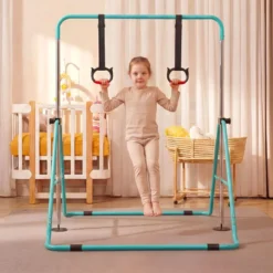 Ausziehbare Turnstange für Kinder 4-fach höhenverstellbare Reckstange mit stabilem Metallrahmen Mintgrün