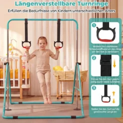 Ausziehbare Turnstange für Kinder 4-fach höhenverstellbare Reckstange mit stabilem Metallrahmen Mintgrün