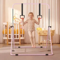 Ausziehbare Turnstange für Kinder 4-fach höhenverstellbare Reckstange mit stabilem Metallrahmen Rosa