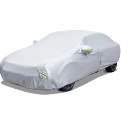 Auto Abdeckplane mit Reißverschluss & Tasche Wetterfeste Autoabdeckung 455 x 165 x 115 cm Silber