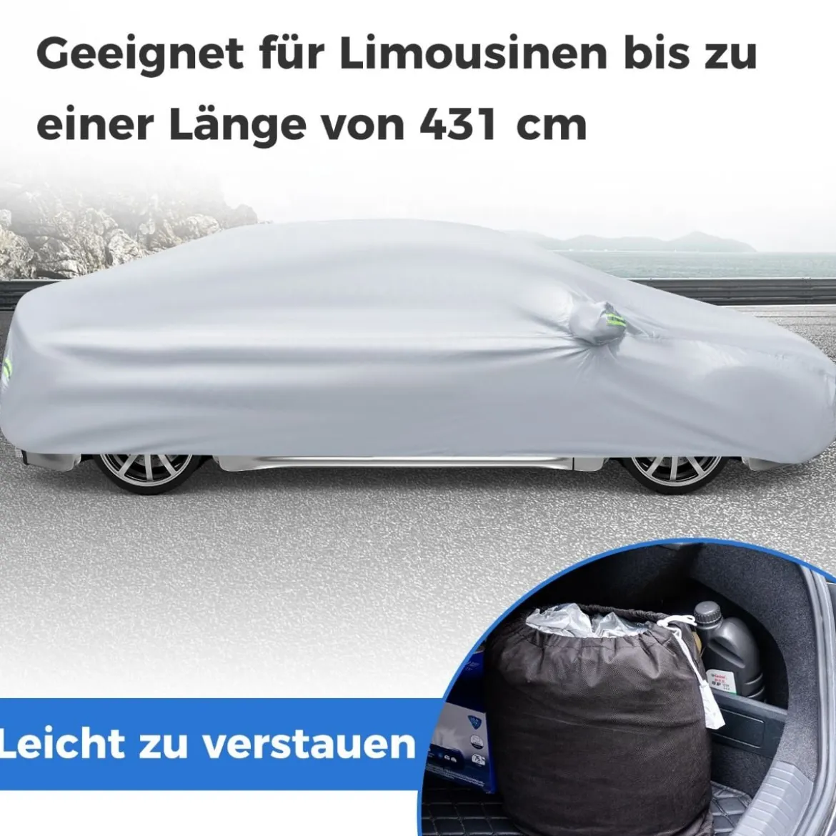 Auto Abdeckplane mit Reißverschluss & Tasche Wetterfeste Autoabdeckung 455 x 165 x 115 cm Silber