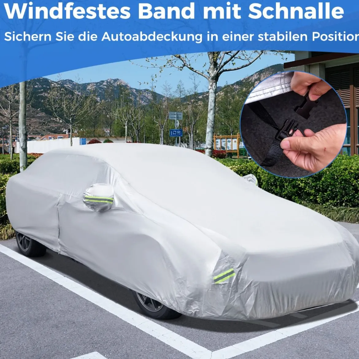 Auto Abdeckplane mit Reißverschluss & Tasche Wetterfeste Autoabdeckung 455 x 165 x 115 cm Silber