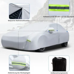 Auto Abdeckplane mit Reißverschluss & Tasche Wetterfeste Autoabdeckung 455 x 165 x 115 cm Silber