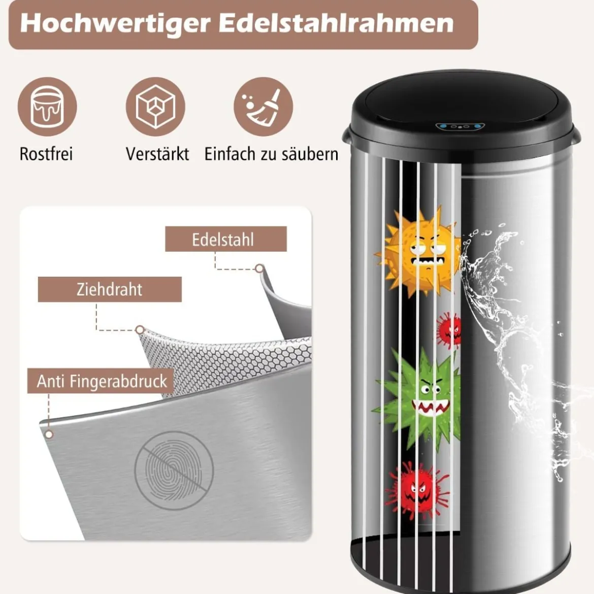 Automatischer Mülleimer mit 30 L Kapazität & Bewegungssensor berührungsloser Abfalleimer