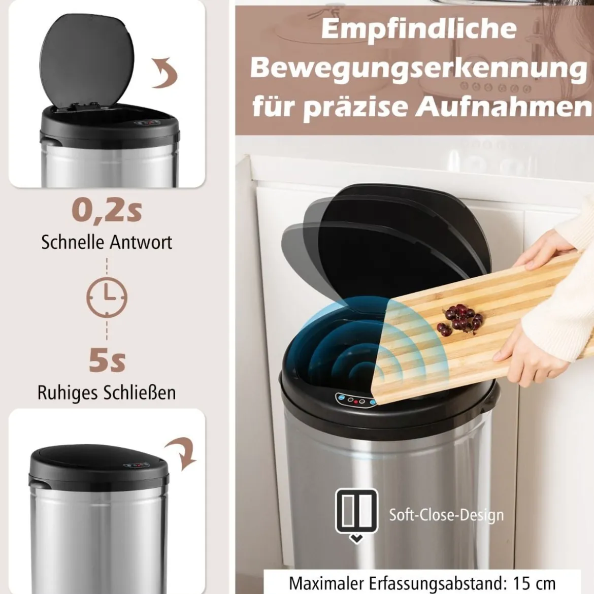 Automatischer Mülleimer mit 30 L Kapazität & Bewegungssensor berührungsloser Abfalleimer