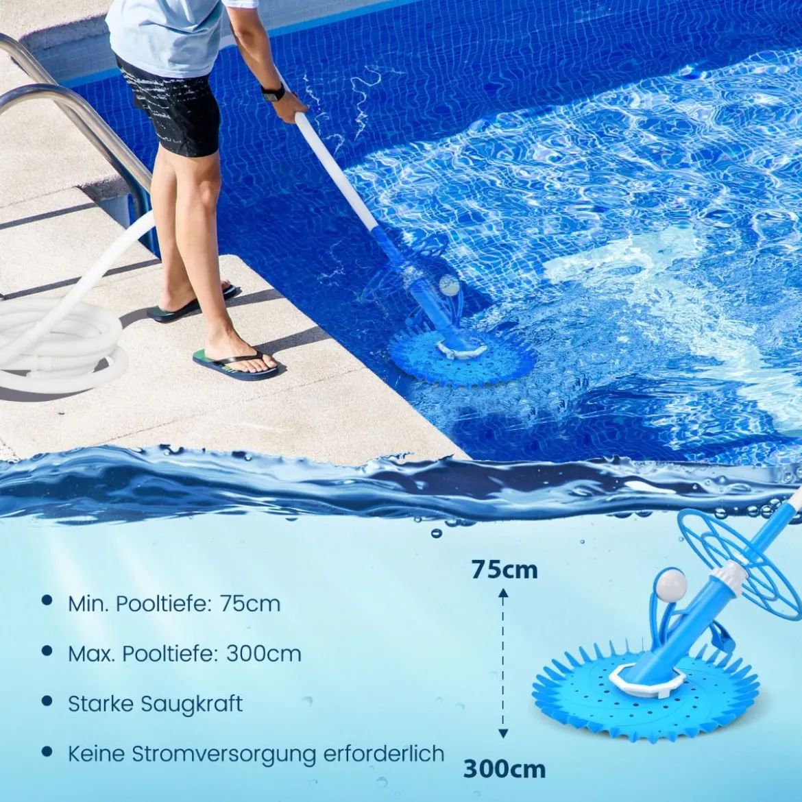 Automatischer Poolreiniger Kabellose Reinigungsmaschine für Pools 64 x 47 x 35 cm Blau