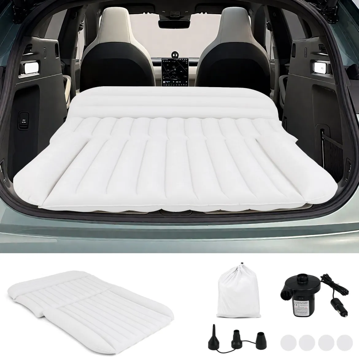 Auto Matratze 190 x 130 cm SUV Luftmatratze doppelseitig aufblasbares Luftbett mit Luftpumpe Beige