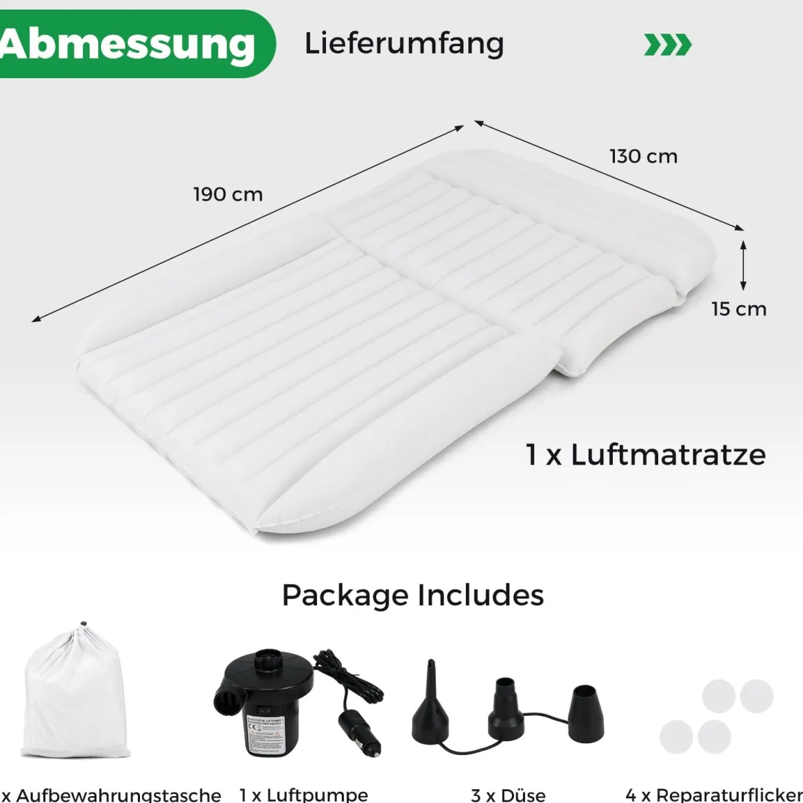 Auto Matratze 190 x 130 cm SUV Luftmatratze doppelseitig aufblasbares Luftbett mit Luftpumpe Beige