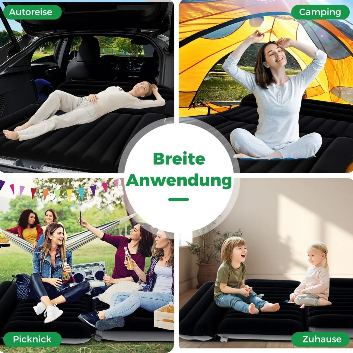 Auto Matratze 190 x 130 cm SUV Luftmatratze doppelseitig aufblasbares Luftbett mit Luftpumpe & Tragetasch Schwarz