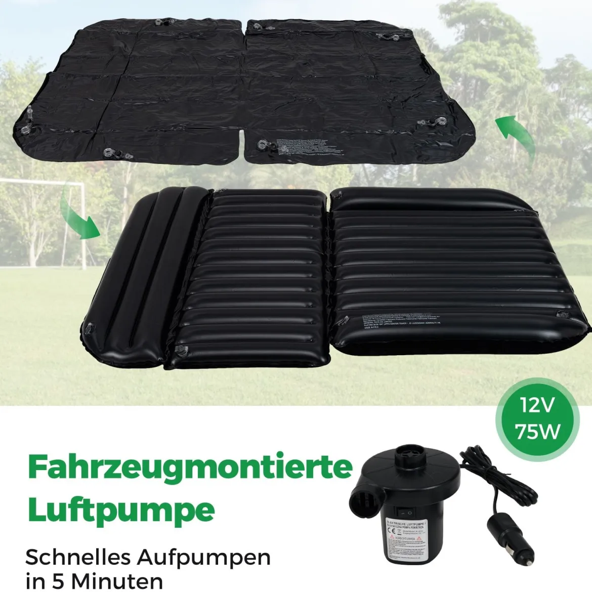 Auto Matratze 190 x 130 cm SUV Luftmatratze doppelseitig aufblasbares Luftbett mit Luftpumpe & Tragetasch Schwarz