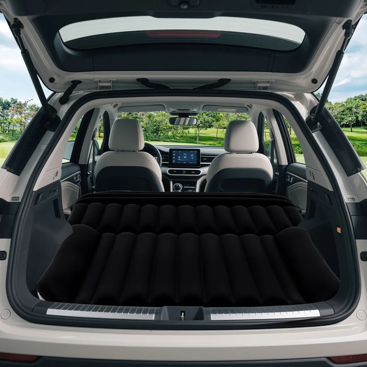 Auto Matratze 190 x 130 cm SUV Luftmatratze doppelseitig aufblasbares Luftbett mit Luftpumpe & Tragetasch Schwarz