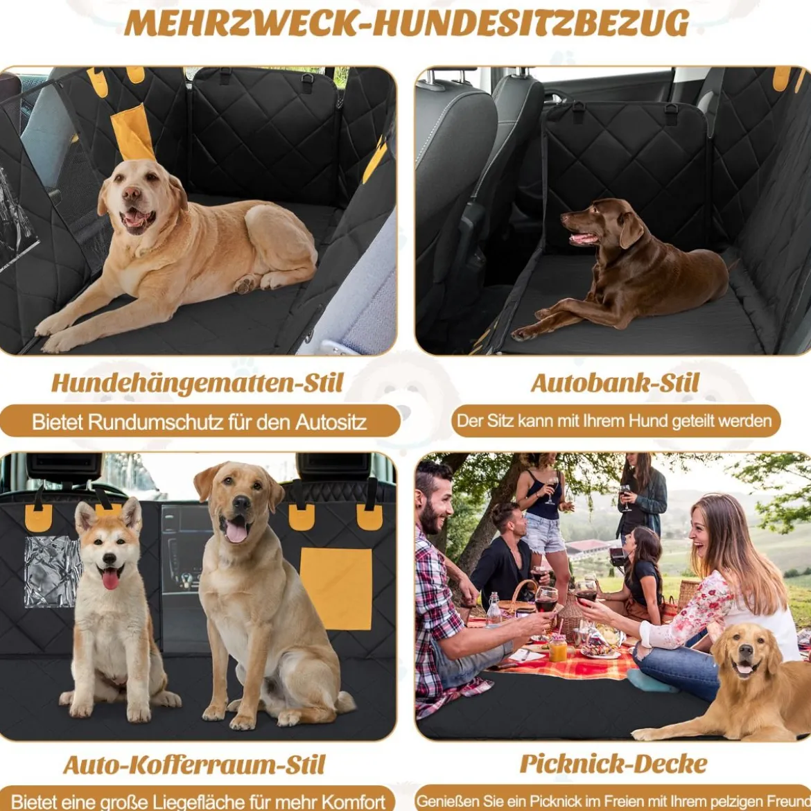Auto Rückbank Hundedecke Wasserdichter & Kratzfester & Rutschfester 215 x 148 cm Schwarz