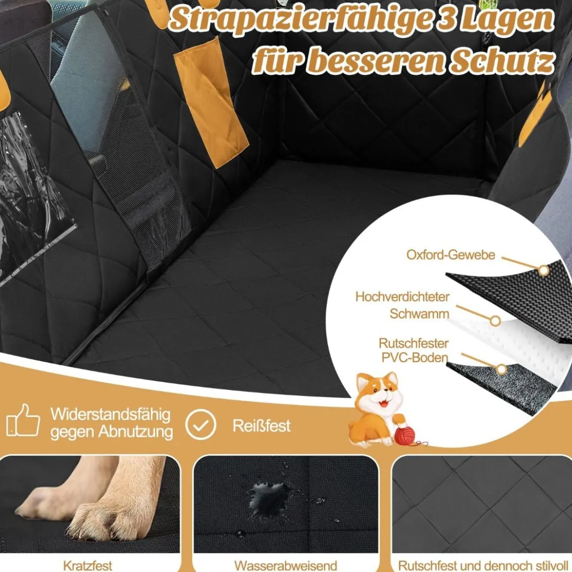 Auto Rückbank Hundedecke Wasserdichter & Kratzfester & Rutschfester 215 x 148 cm Schwarz