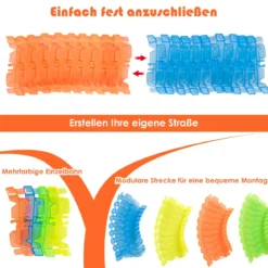 Autorennbahn Leuchtendes Rennbahn Set mit 366 Stk. Gleisblöcke Racetrack Spielset Bunt