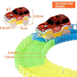 Autorennbahn Leuchtendes Rennbahn Set mit 366 Stk. Gleisblöcke Racetrack Spielset Bunt
