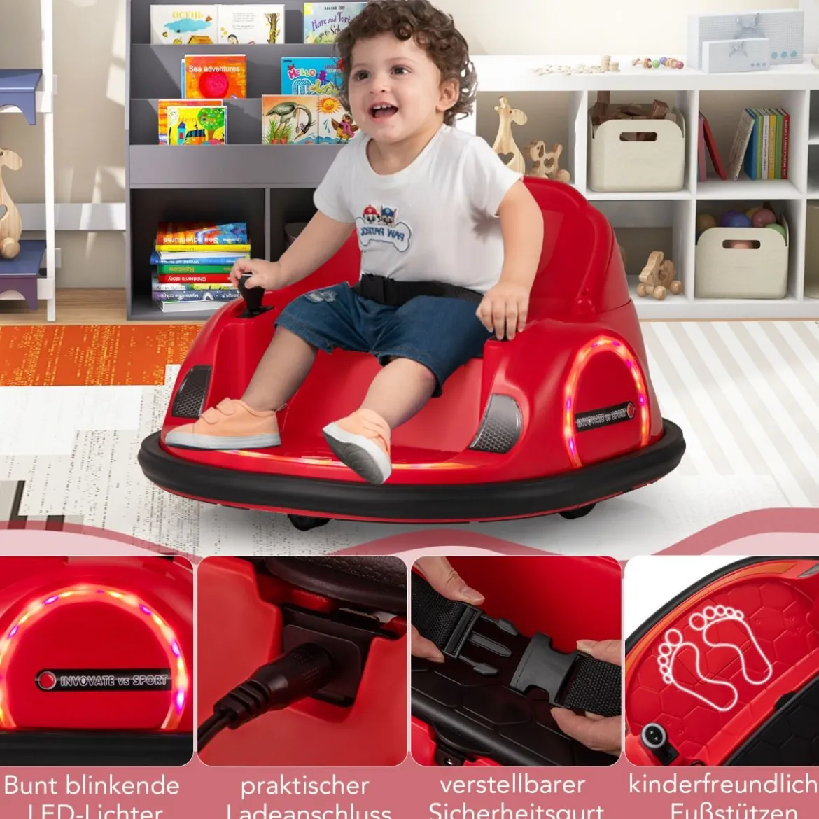 Autoscooter für Kinder elektrisches Bumper Car mit blinkenden LED-Lichtern Blau/Rot/Lil/Rosa