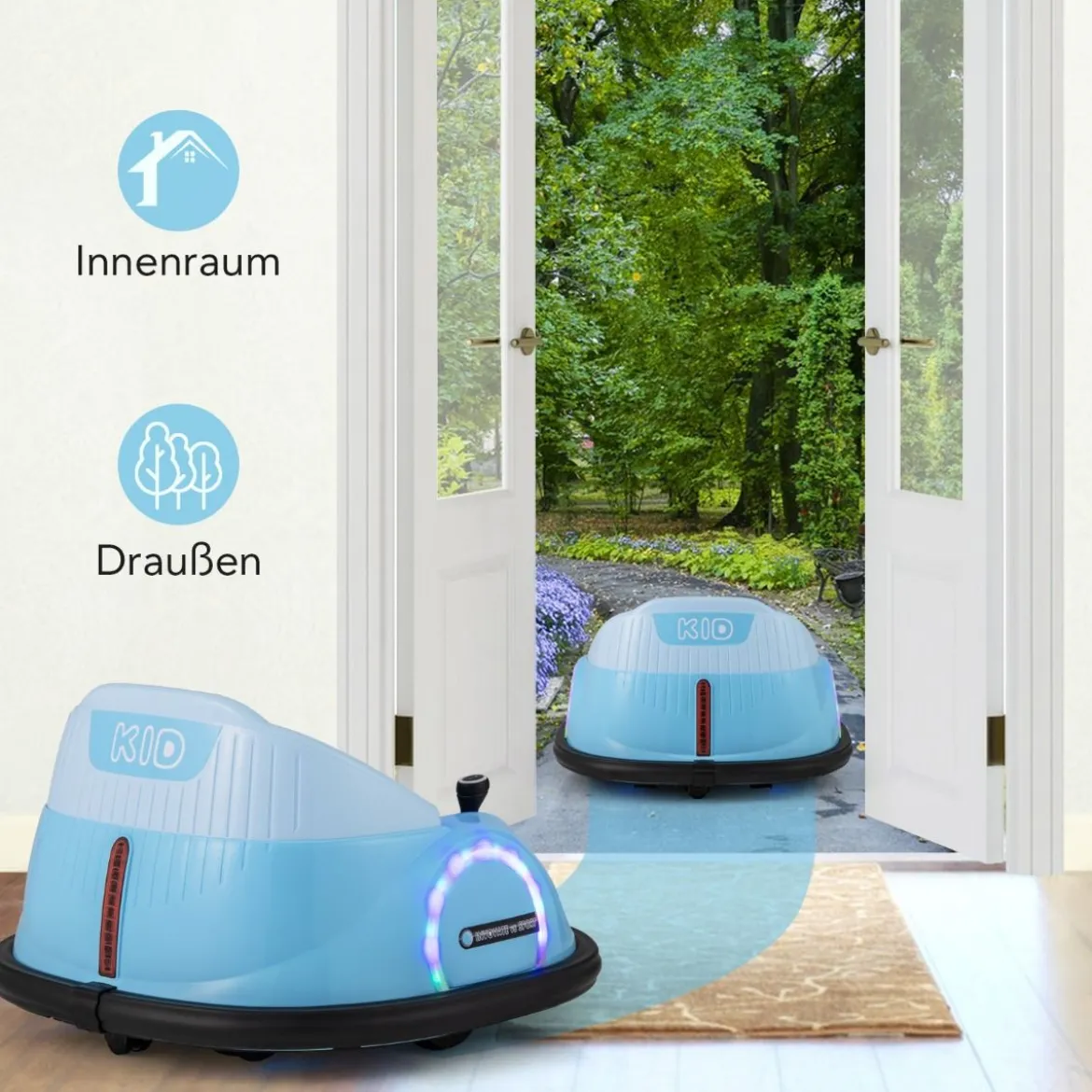 Autoscooter für Kinder elektrisches Bumper Car mit blinkenden LED-Lichtern Blau/Rot/Lil/Rosa