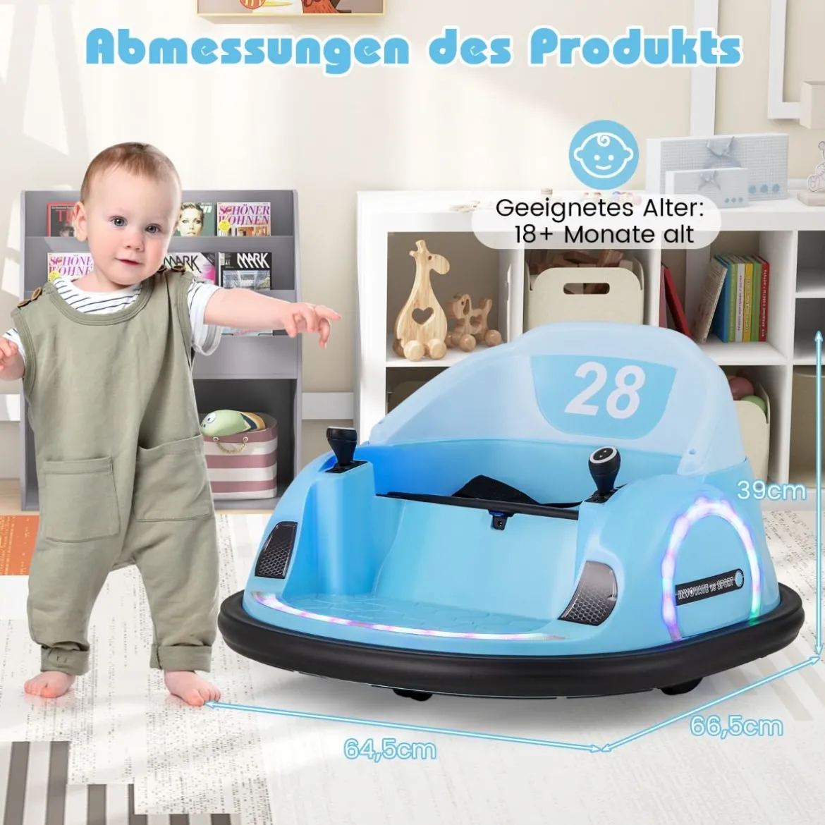 Autoscooter für Kinder elektrisches Bumper Car mit blinkenden LED-Lichtern Blau/Rot/Lil/Rosa