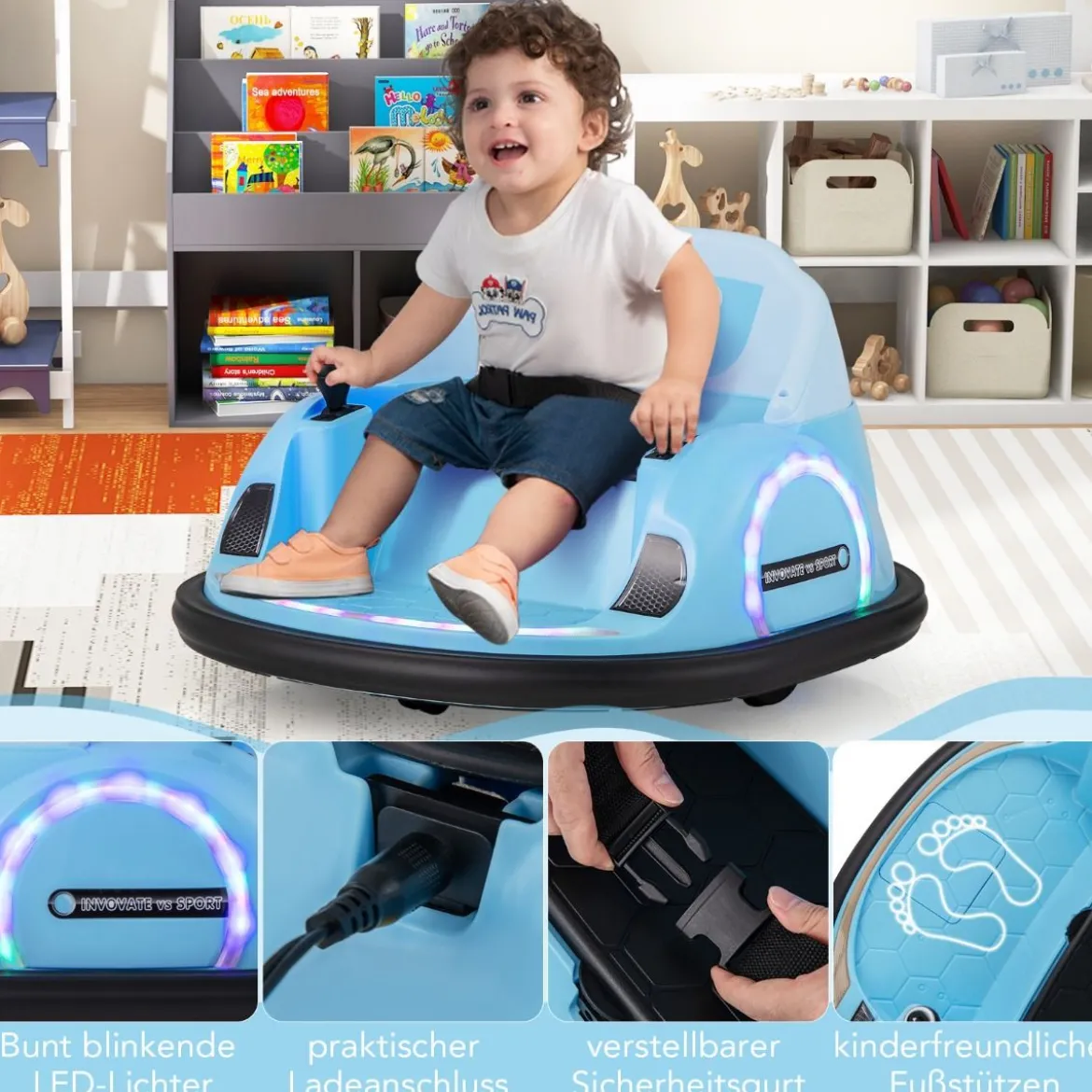 Autoscooter für Kinder elektrisches Bumper Car mit blinkenden LED-Lichtern Blau/Rot/Lil/Rosa
