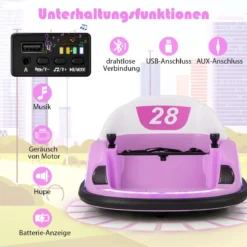 Autoscooter für Kinder elektrisches Bumper Car mit blinkenden LED-Lichtern Blau/Rot/Lil/Rosa