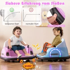 Autoscooter für Kinder elektrisches Bumper Car mit blinkenden LED-Lichtern Blau/Rot/Lil/Rosa