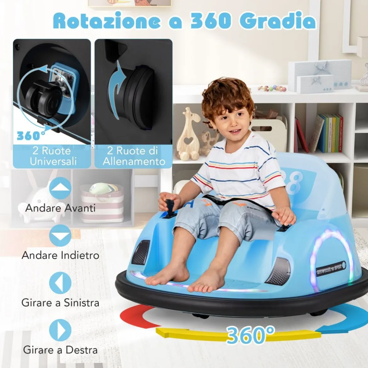 Autoscooter für Kinder elektrisches Bumper Car mit blinkenden LED-Lichtern Blau/Rot/Lil/Rosa