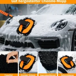 Autowaschbürste mit Teleskopgriff Kratzfreies Autowasch-Set mit D-Griff & Reifenbürsten